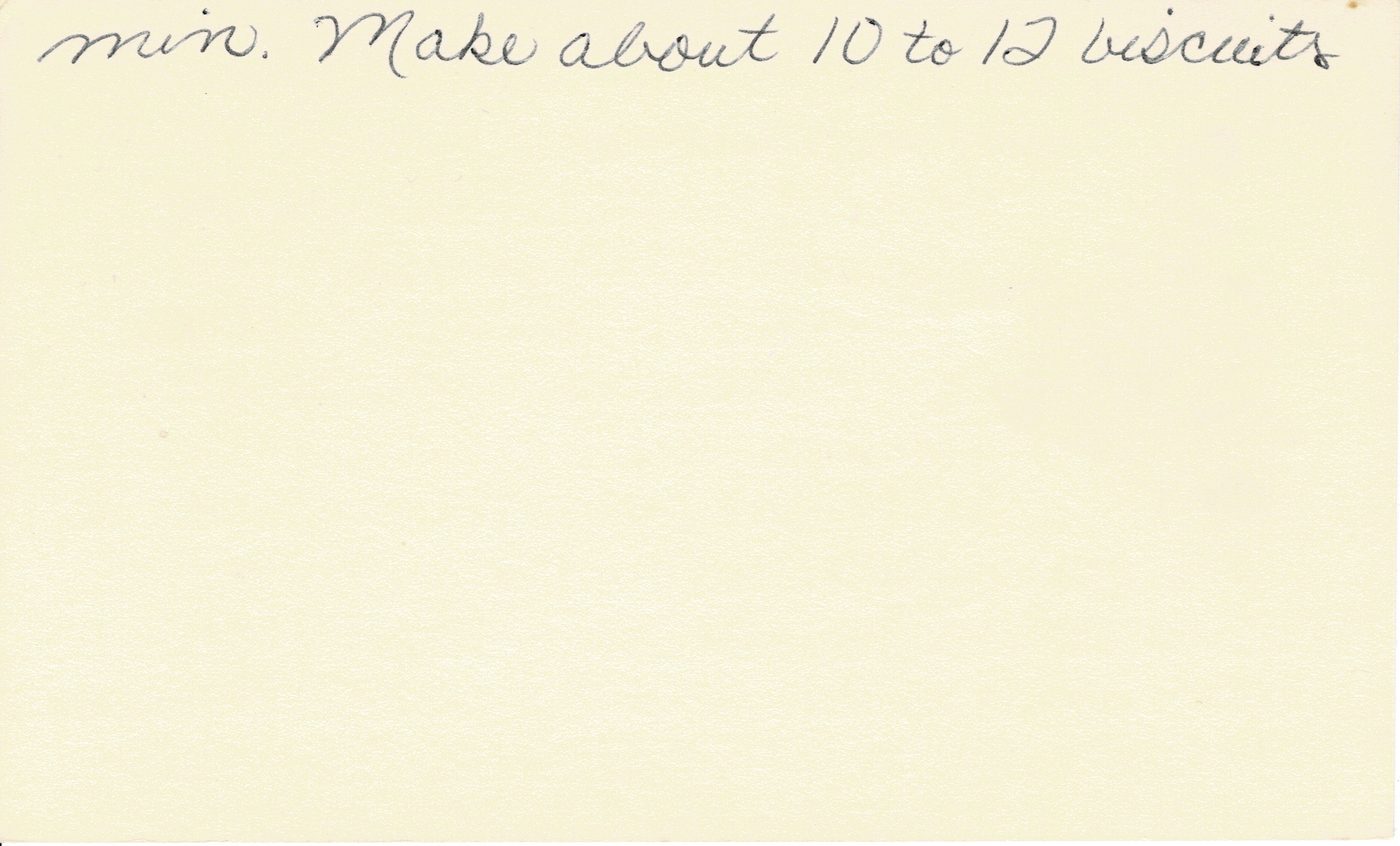 Handwritten recipe card for Buttermilk Biscuits, back side
