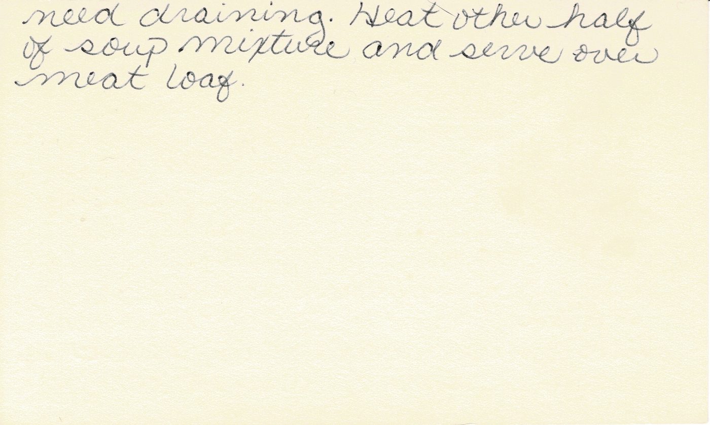 Handwritten recipe card for Meat Loaf, back side